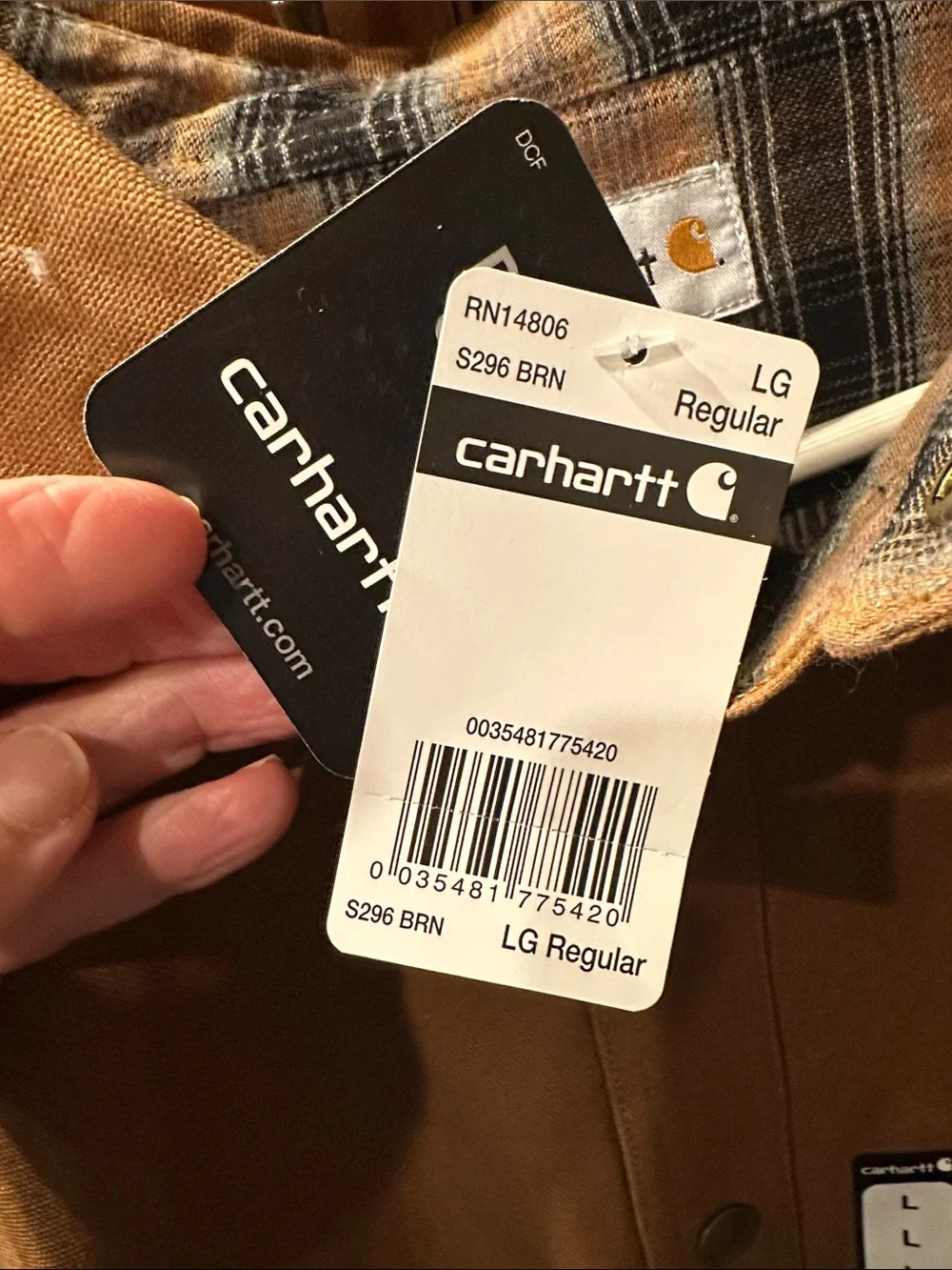 NWT Carhartt S296 Brown flannel-lined heavy duty duck canvas shirt jacket Sz L - Picture 2 of 6